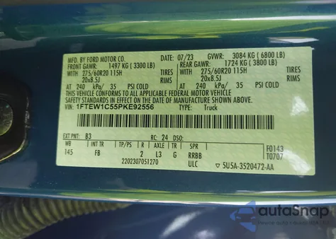 2023 Ford F-150 Xlt из США, поврежденный, VIN 1FTEW1C55PKE92556